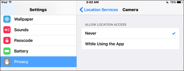 „iOS“ kameros vietos nustatymo paslaugos