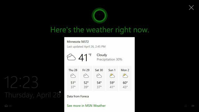 „Cortana“ „Windows 10“ užrakinimo ekrane