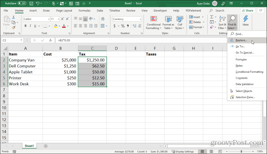 formulės simbolių pakeitimas „Excel“