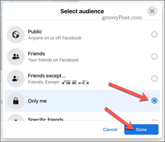 Nustatykite „Facebook“ albumo auditorijos nustatymus