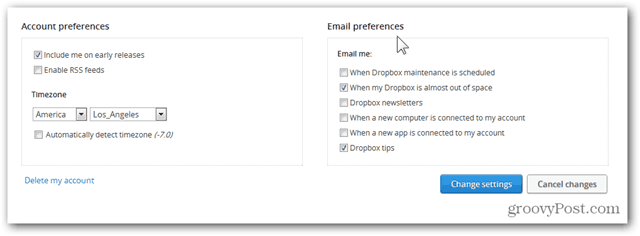 „dropbox“ konfigūruoti el. pašto nuostatas