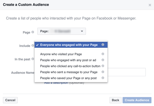 Sukurkite pasirinktą auditoriją žmonių, kurie bendravo su jūsų verslu „Facebook“.