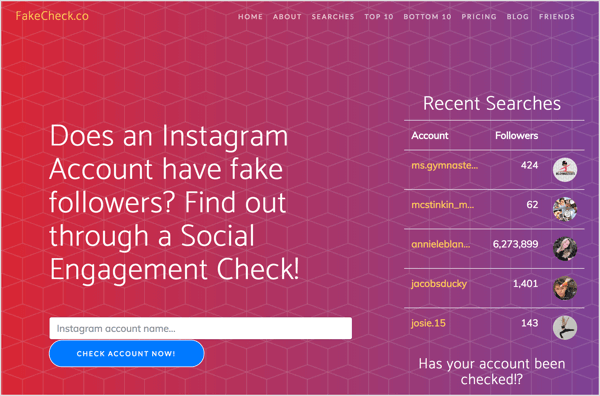 „FakeCheck.co“ ieškokite netikrų „Instagram“ stebėtojų.