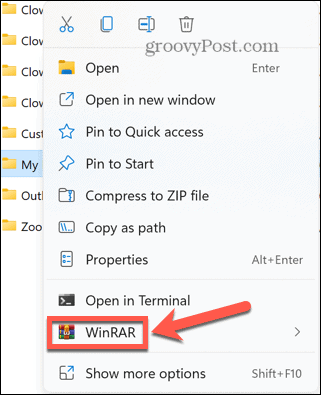 Windows 11 kontekstinis meniu winrar