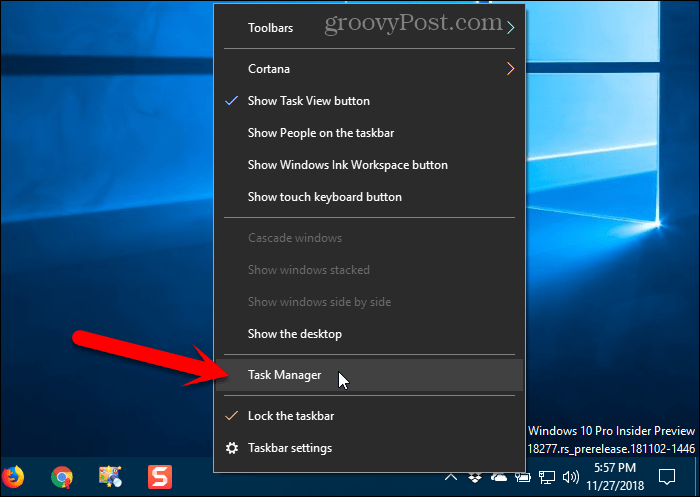 Atidarykite „Task Manager“ sistemoje „Windows 10“