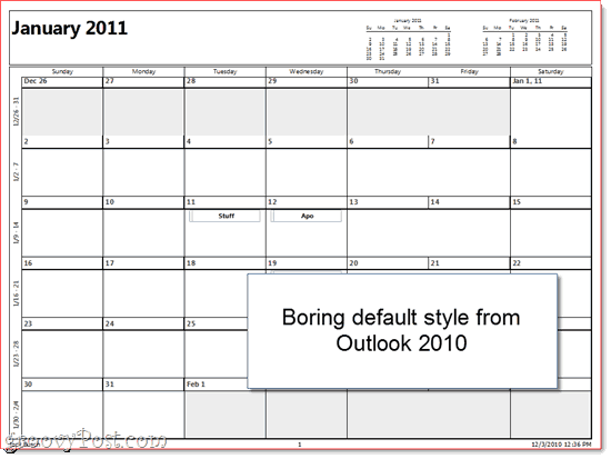 „Outlook“ spausdintas kalendorius