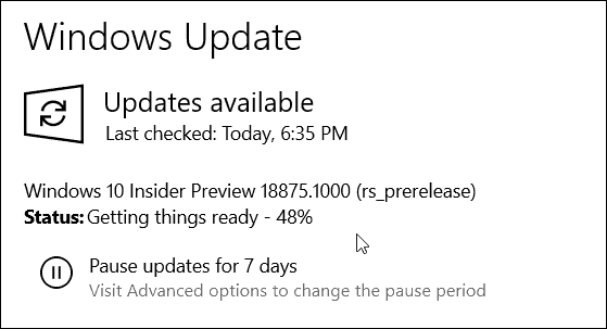 „Windows 10 20H1 Build 18875“