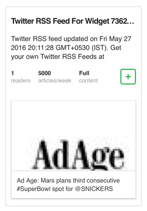 pridėti „Twitter“ valdiklio RSS kanalą į „feedly“