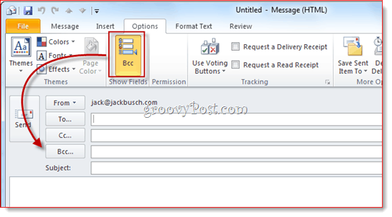 Atskleiskite BCC programoje „Outlook 2010“.