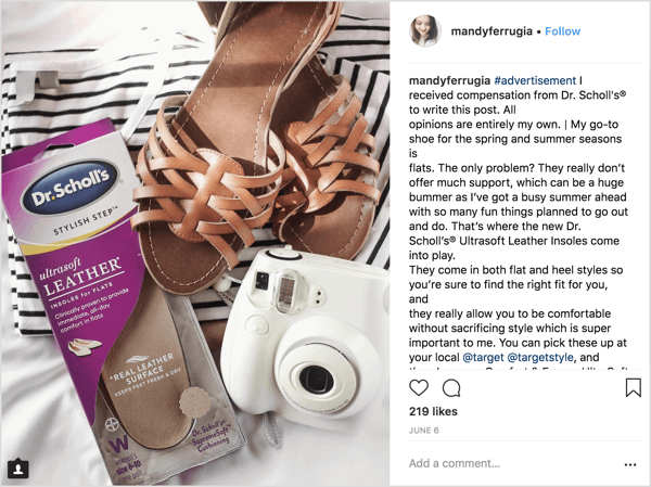 Mandy Ferrugia, grožio ir gyvenimo būdo „Instagram“ įtakotoja, šiame remiamame įraše padėjo reklamuoti dr. Schollo vidpadžius butams.