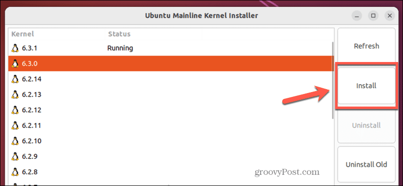 ubuntu įdiegti branduolį pagrindinėje linijoje