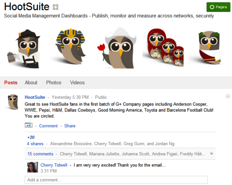 „Google+“ puslapiai - „HootSuite“