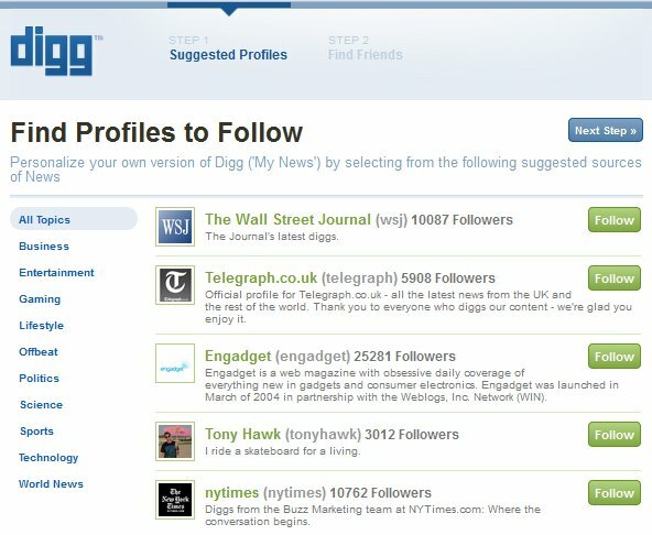 „New Digg Login“ - 1 žingsnis - raskite profilius