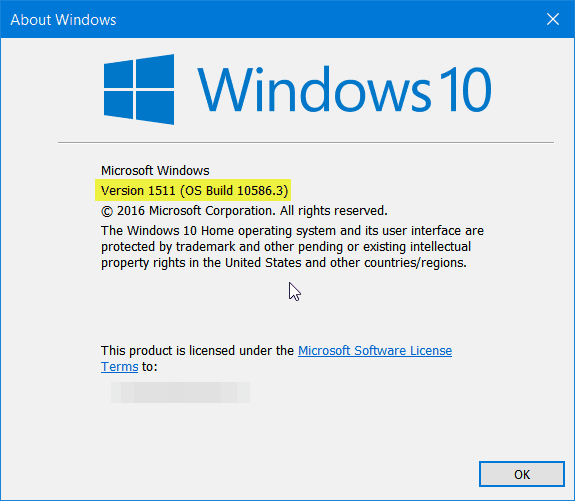 „Windows 10“ 1511 versija
