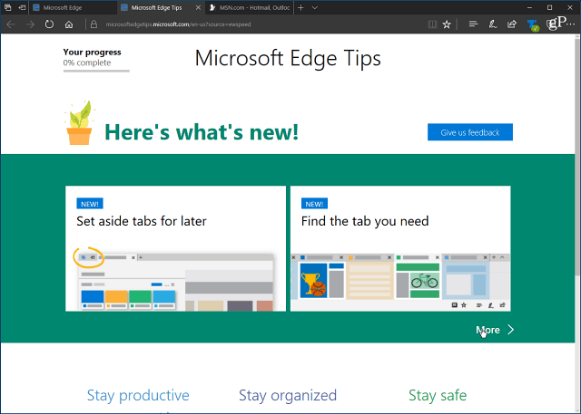 Išjunkite erzinančio „Microsoft Edge“ „Pirmojo paleidimo“ pasveikinimo puslapį sistemoje „Windows 10“