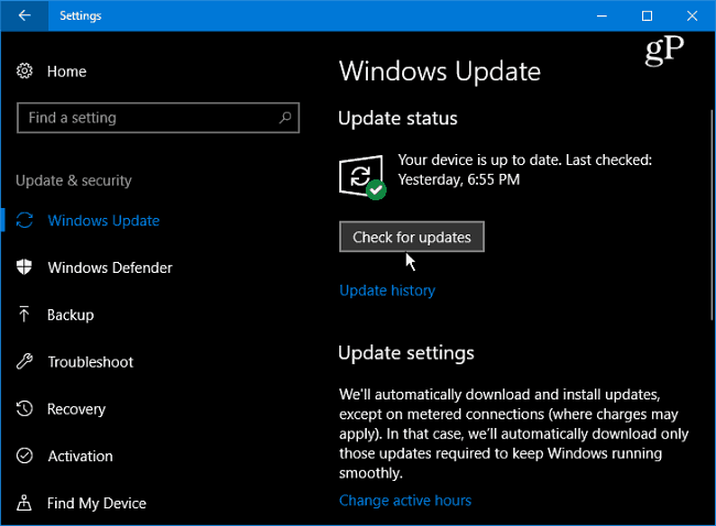 1 „Windows 10“ patikrinkite, ar nėra atnaujinimų