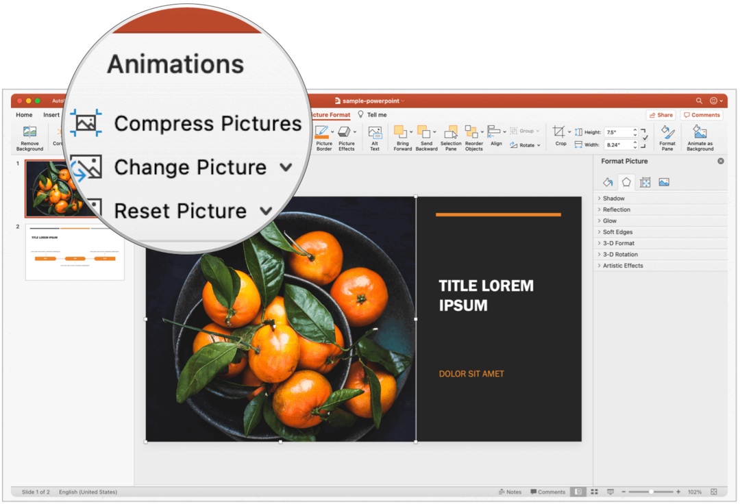 „PowerPoint Mac“ suglaudina paveikslėlius