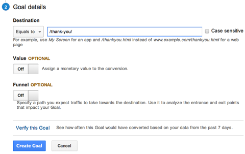 „Google Analytics“ tikslo URL paskirties vieta
