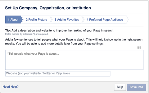įsteigtas „Facebook“ įmonės organizacijos ar įstaigos puslapis
