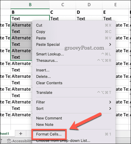 „Excel“ atidarykite langelių formatavimą