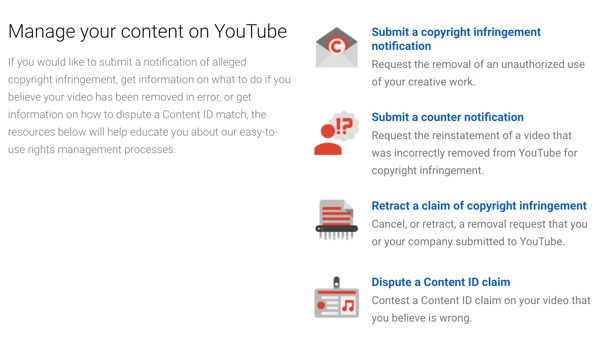 „YouTube“ yra pašalinimo procedūros, kurių galite laikytis, jei kas nors pažeidžia jūsų autorių teises.