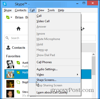 Bendrinkite ekranus „Skype“