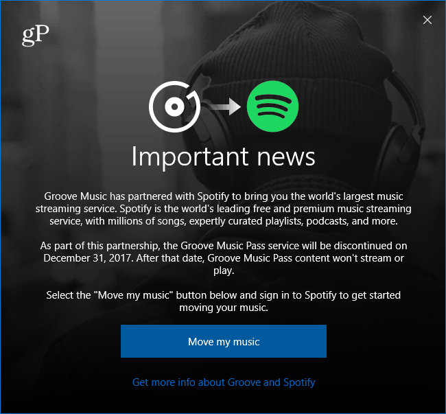 „Microsoft Groove“ muzika, persikėlusi į „Spotify“ pranešimą