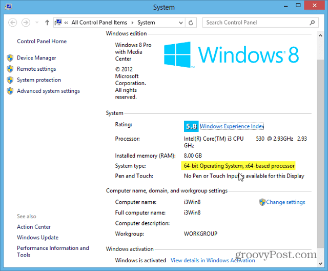 „Windows 8“ sistemos tipas