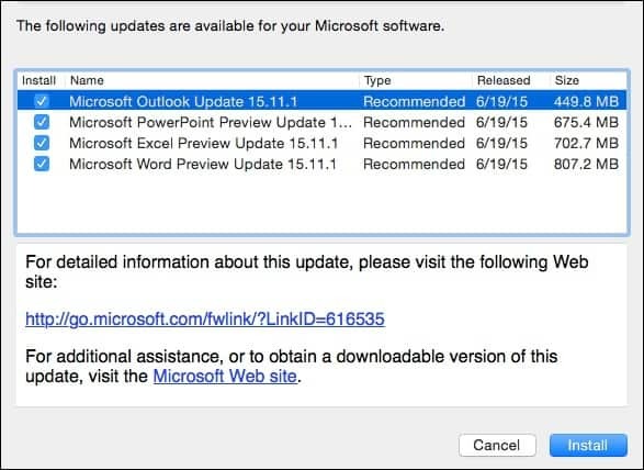 „Microsoft Office 2016“, skirta „Mac“ peržiūrai, atnaujinimas KB3074179