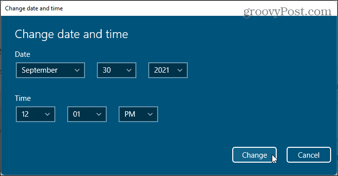 Pakeiskite datos ir laiko dialogo langą „Windows 11“