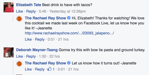 „Rachel ray show facebook“ komentaras atsako į pavyzdį