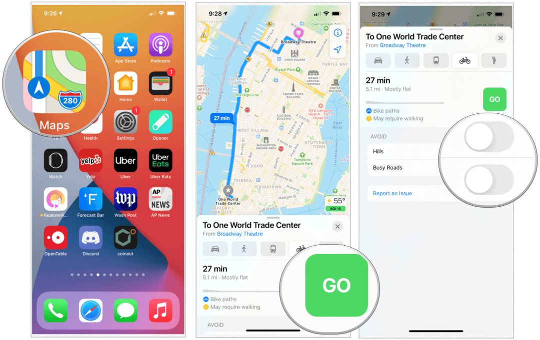 „iOS 14“ žemėlapiai dviračiais