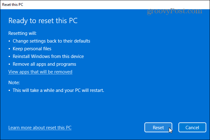 paruoštas iš naujo nustatyti Windows 11 kompiuterį