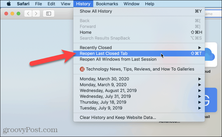 Iš naujo atidarykite paskutinį uždarytą skirtuką „Safari“