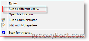 Pridėkite „Vykdyti kaip skirtingą vartotoją“ prie „Windows Explorer“ kontekstinio meniu, skirto „Vista“ ir „Server 2008“:: groovyPost.com