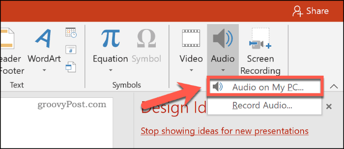 Garso failo įdėjimas į „PowerPoint“ pristatymą