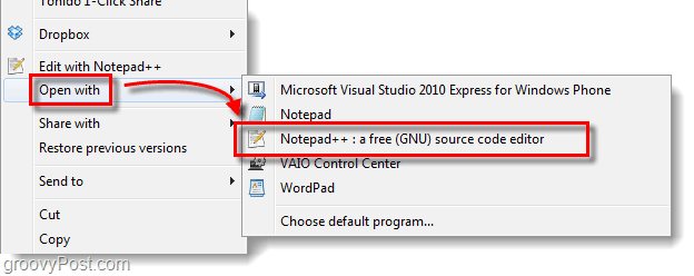 tinkinti atidaryti naudojant sąrašą „Windows 7“