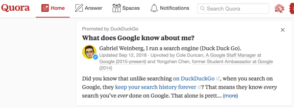 Norėdami geriau matyti „Quora“, naudokite reklamuojamus atsakymus.