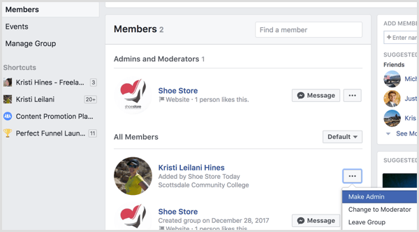 „Facebook“ pridėkite profilį prie grupės kaip administratorius