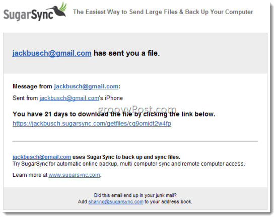 „SugarSync“ bendrinkite failus el. Paštu