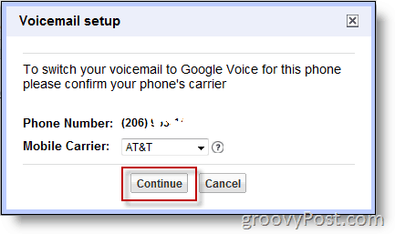 Ekrano kopija - įgalinkite „Google Voice“ ne „Google“ numeriu