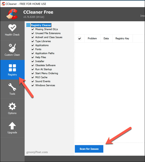 Nuskaitytų „Windows“ registro elementų nuskaitymas programoje „CCleaner“