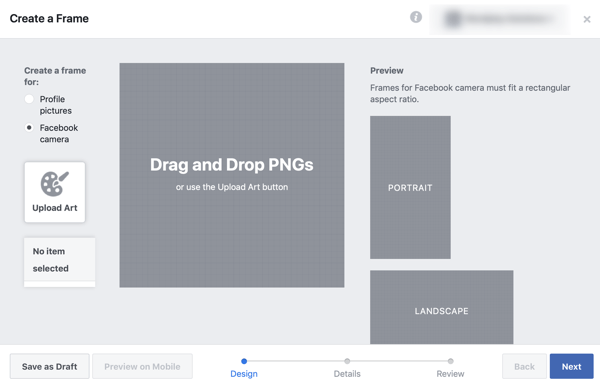 Kaip reklamuoti savo tiesioginį įvykį „Facebook“, 2 žingsnis, sukurkite rėmelį „Facebook“ rėmelių studijoje