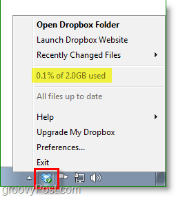 „Dropbox“ ekrano kopija - „dropbox“ sistemos dėklo piktograma rutuliojasi