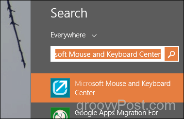 ieškoti ir paleisti „Microsoft“ pelių ir klaviatūrų centrą