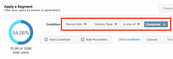 kaip pritaikyti segmentą „Facebook Analytics“ duomenims