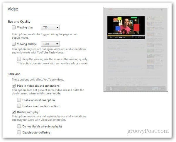 „YouTube“ „Chrome“ parinktys: tinkinkite „YouTube“ vaizdo įrašų puslapį
