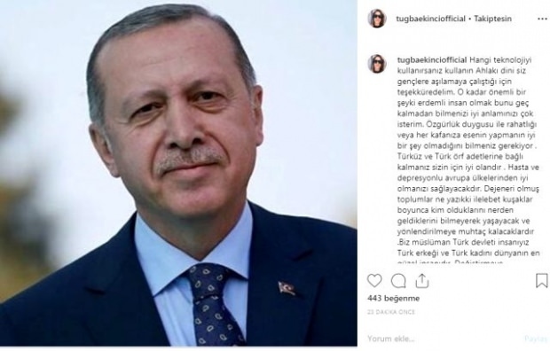 Tuğba Ekinci pasidalijo prezidentu Tayyipu Erdoğanu