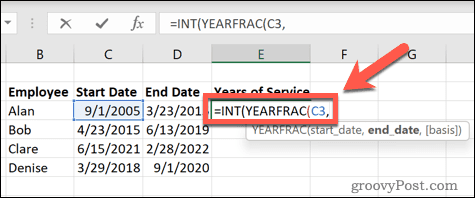 Excel Yearfrac formulės pradžios data