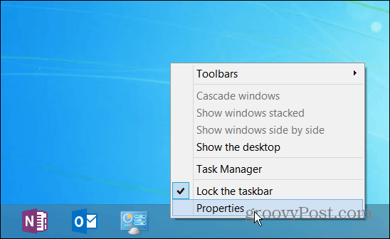 Užduočių juostos ypatybės „Windows 8.1“